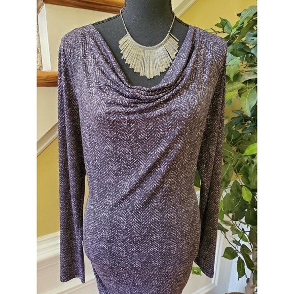 MICHAEL KORS shift dress ruched stretch modern L - Picture 2 of 9